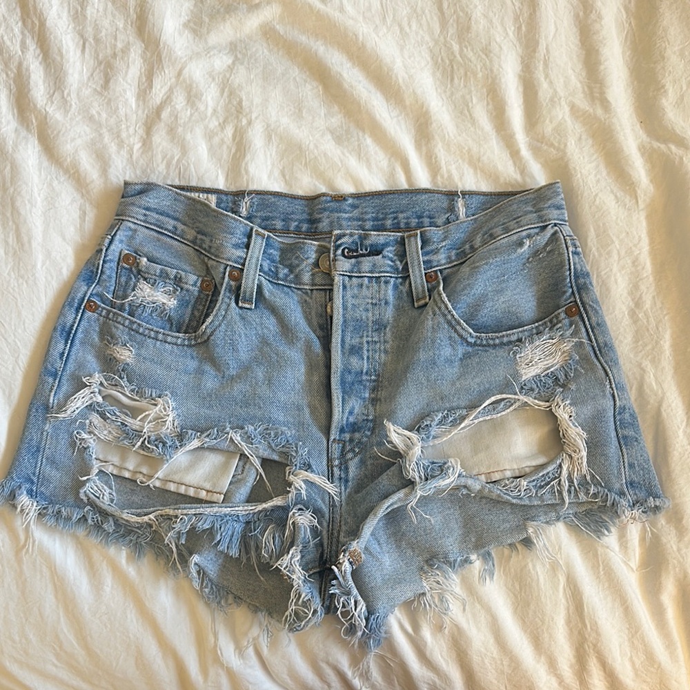 Levi Casual Distressed Denim Shorts - Blue